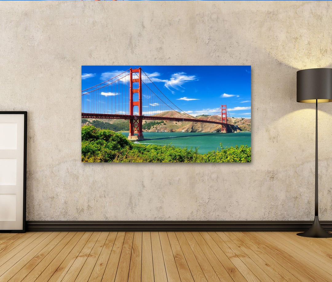 islandburner Bild auf Leinwand Lebendige Tageslandschaft der Golden Gate Bridge, San Francisco Wandb