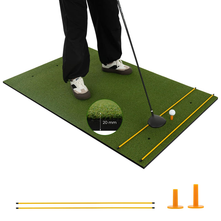 COSTWAY Golf Abschlagmatte, Golf Übungsmatte inkl. 2 Gummi-Tees und 2 Ausrichtungsstäbe, Golfmatte m