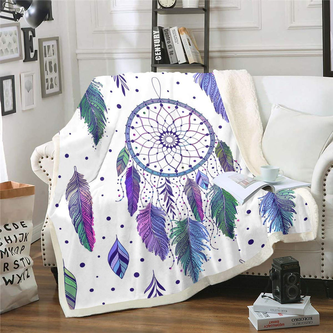 Loussiesd Traumfänger Kuscheldecke Boho Traumfänger Flanell Fleecedecke Böhmischer Stil Wohndecke 15