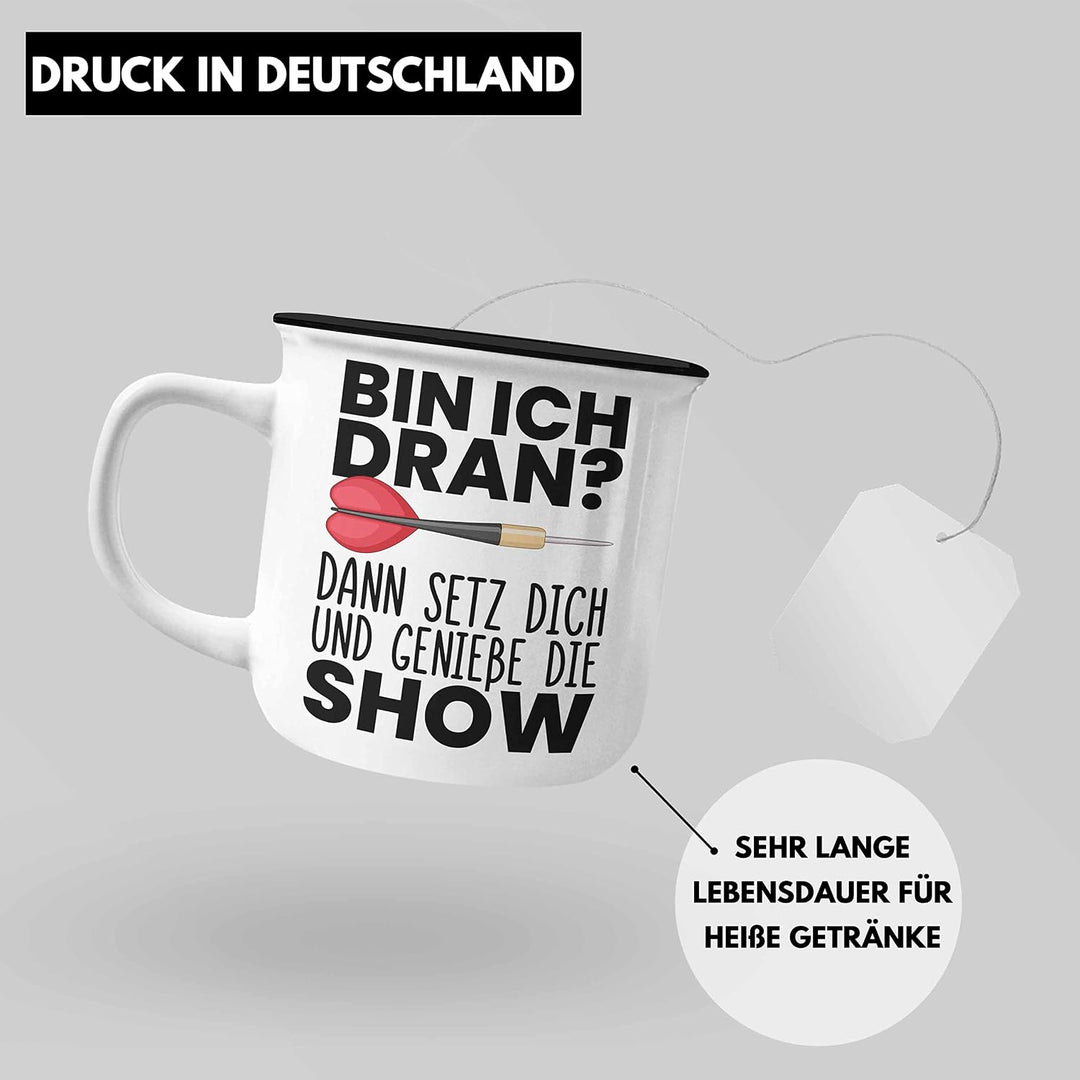 Trendation - Dart Geschenk Emaille Tasse Emaille Emaille Tasse Dartspieler Geschenkidee Darts Gesche