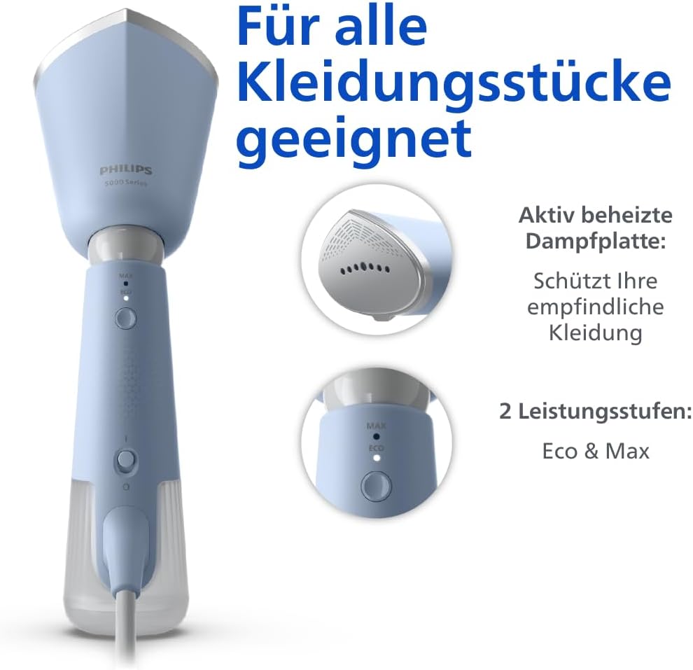 Philips Dampfglätter 5000-Serie - 35 Sekunden Aufheizen, aktiv beheizte Dampfplatte, Eco-Modus, für