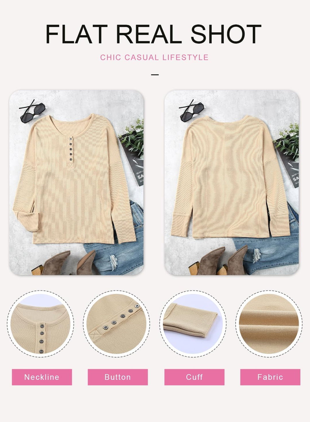Dokotoo Damen Langarmshirt Basic Knopfleiste Pullover Casual Einfarbig Langarm Oberteil Shirt Bluse