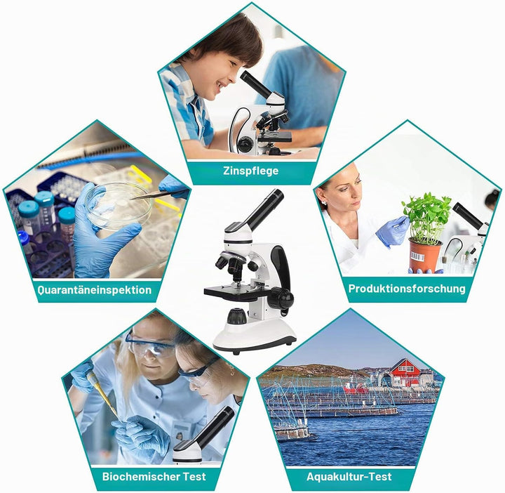Mikroskop für Kinder mit Objektträger Set, Dual-LED-Beleuchtung,Professionelle Microscope für Schull