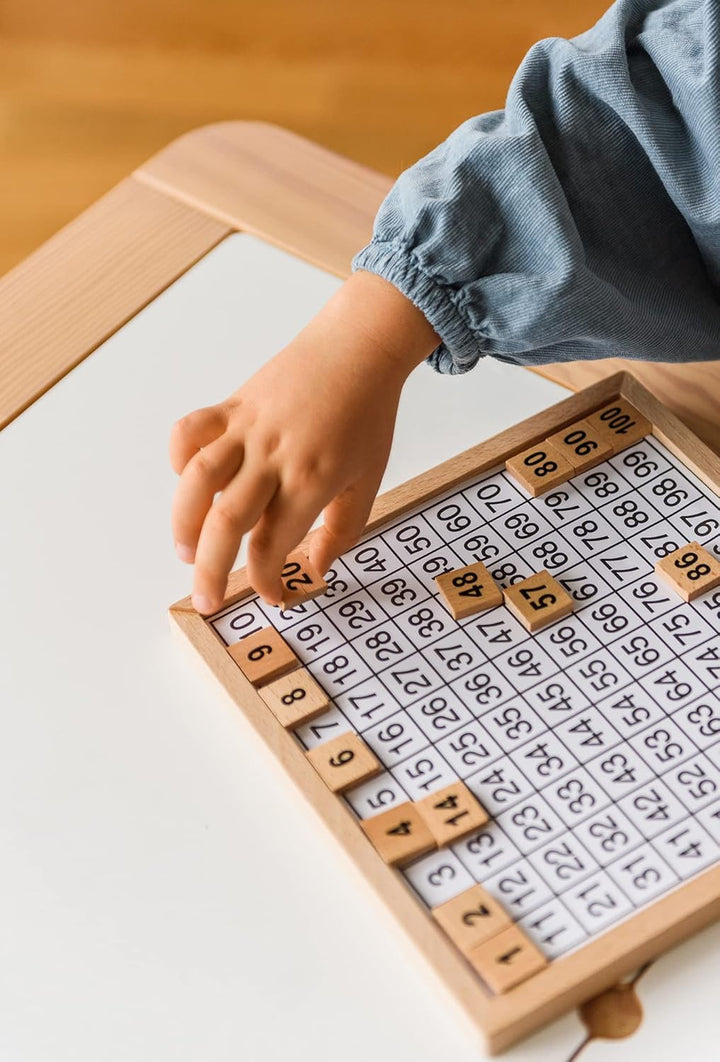 Natureich Hundertertafel Montessori Mathematik Puzzle Spielzeug Holz zum Zahlen Lernen mit Zahlenfel