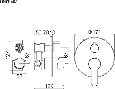 Ibergrif - Unterputz Duschhahn für Duschsystem, 2 Funktionen, Chrom, 2 Funktion