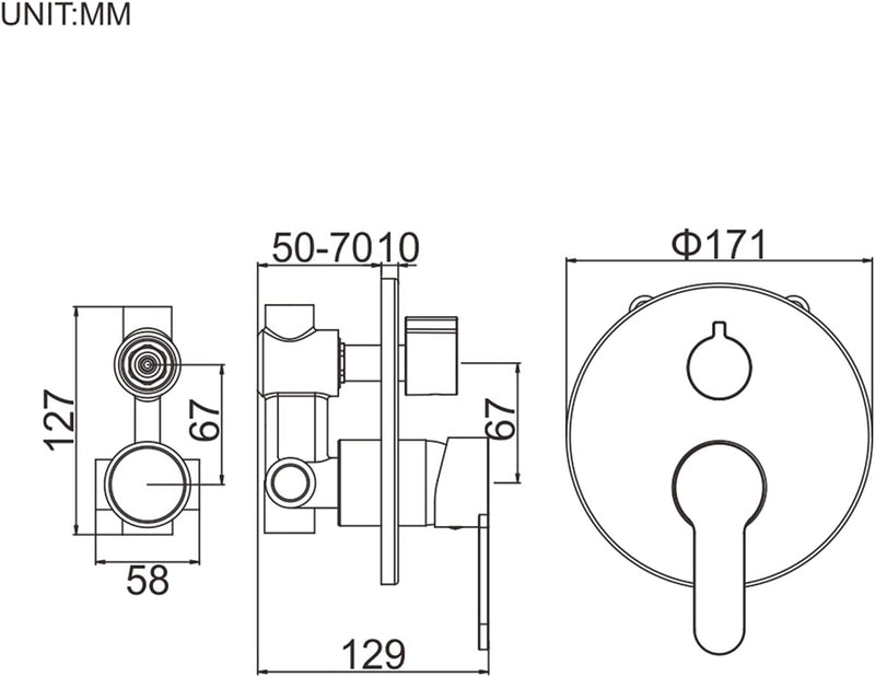 Ibergrif - Unterputz Duschhahn für Duschsystem, 2 Funktionen, Chrom, 2 Funktion