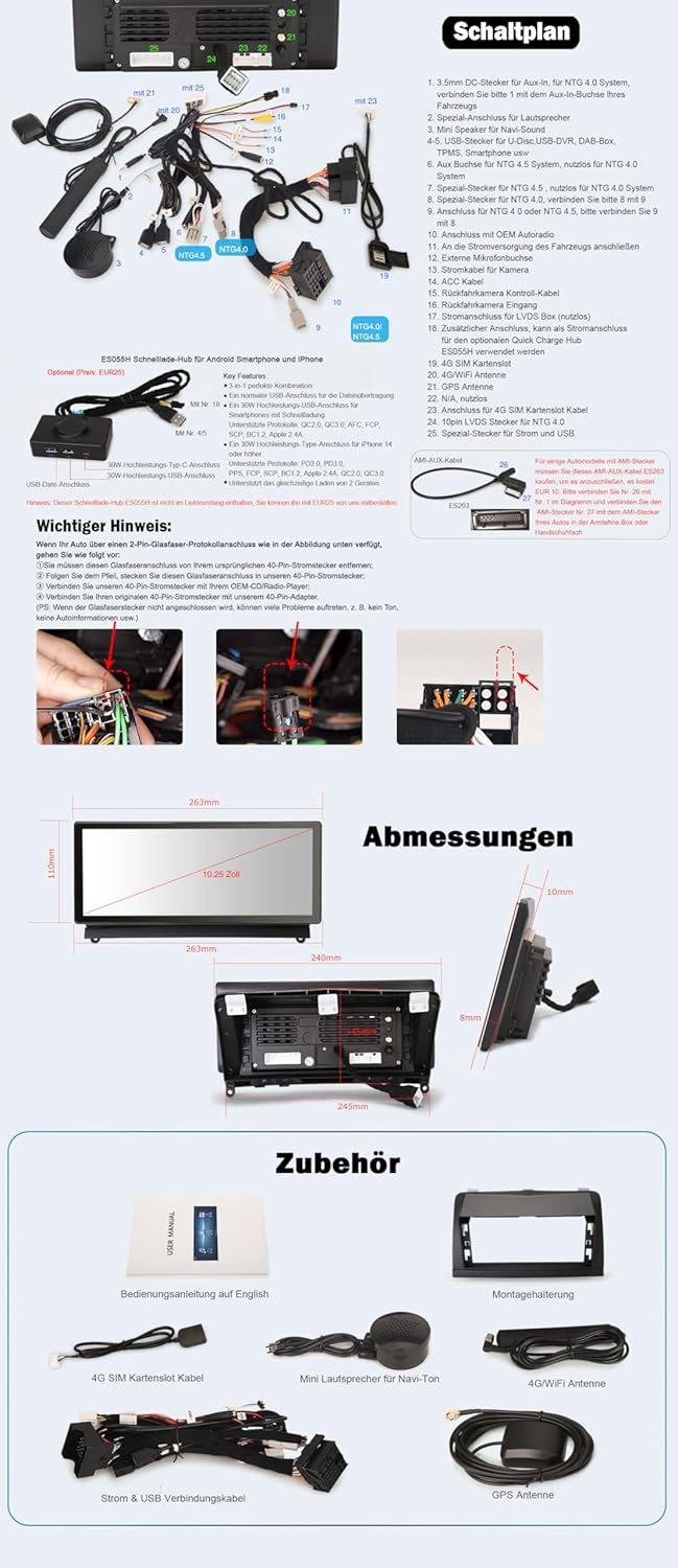 Erisin 10.25" 8-Kern 4GB+64GB Android 12 Autoradio GPS Navi für Mercedes-Benz C-Klasse W204 S204 mit