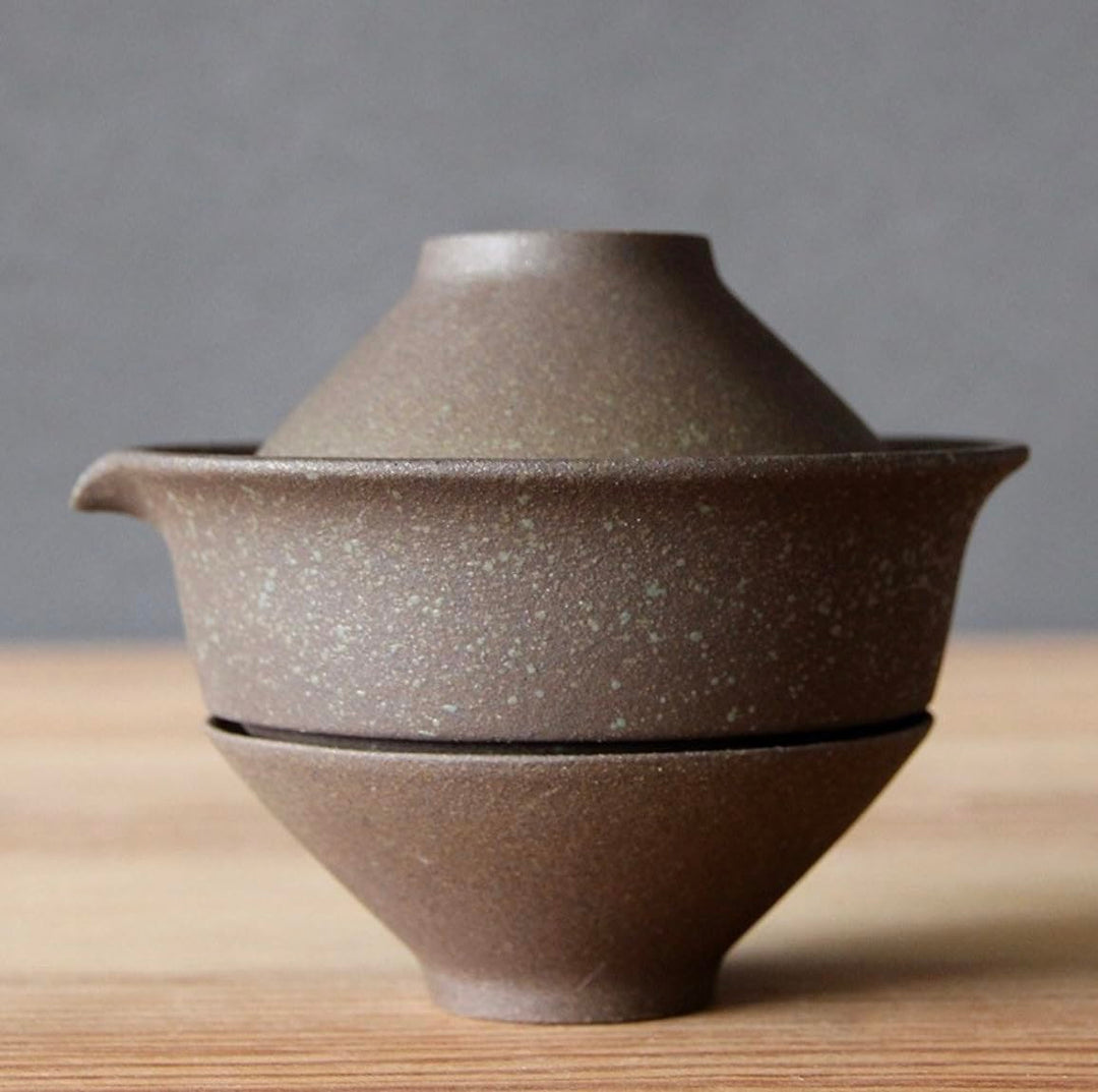 Gohobi Handgefertigtes Gaiwan-Reise-Teeservice aus Keramik – tragbares Gongfu-Teekanne & Tassen-Set