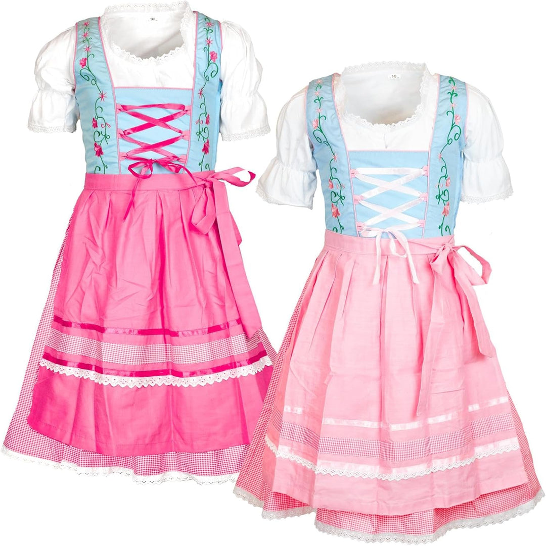 MS-Trachten Kinder Dirndl Kinderdirndl Trachtenkleid Elise rosa hellblau pastell 3 teilig 164 Hellro