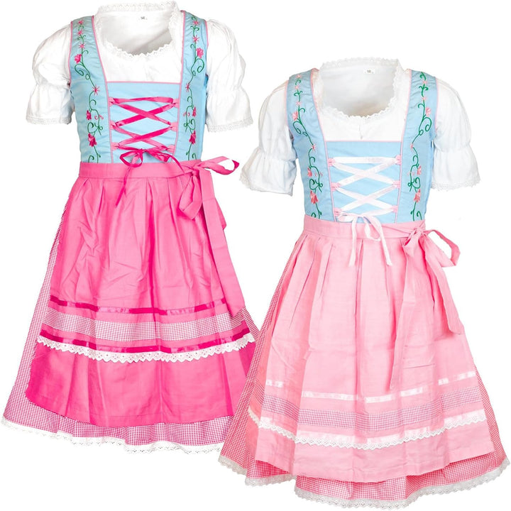 MS-Trachten Kinder Dirndl Kinderdirndl Trachtenkleid Elise rosa hellblau pastell 3 teilig 164 Hellro