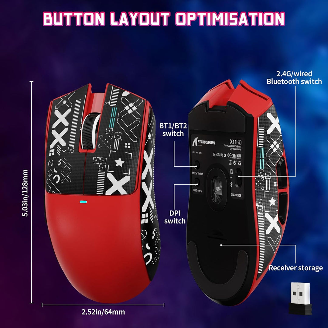 ATTACK SHARK X11 SE Kabellose Gaming-Maus, PixArt PAW3311 Gaming-Sensor, BT/2.4G Wireless/Kabelgebun