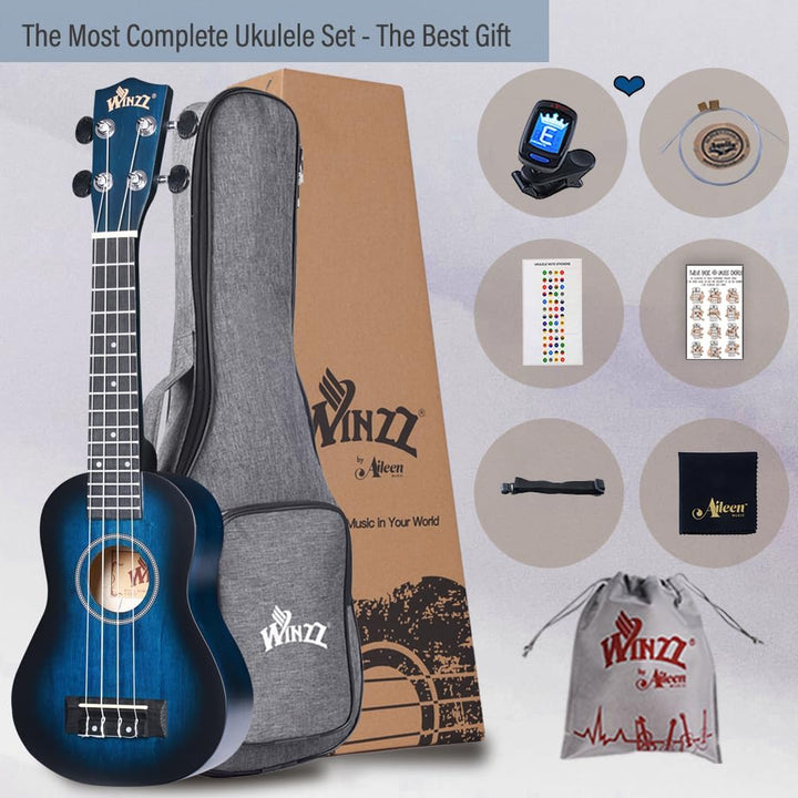 Winzz Ukulele Sopran Anfänger Set Kinderm Erwachsene, Einzigartiges Farbdesign, mit Tasche, Stimmger