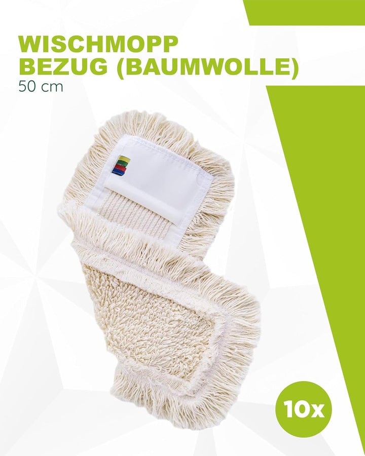 Wisch Star Wischmopp Bezug 50 cm aus Baumwolle in Weiss | 10 x Bodenwischer Bezug, Ersatzbezug mit T