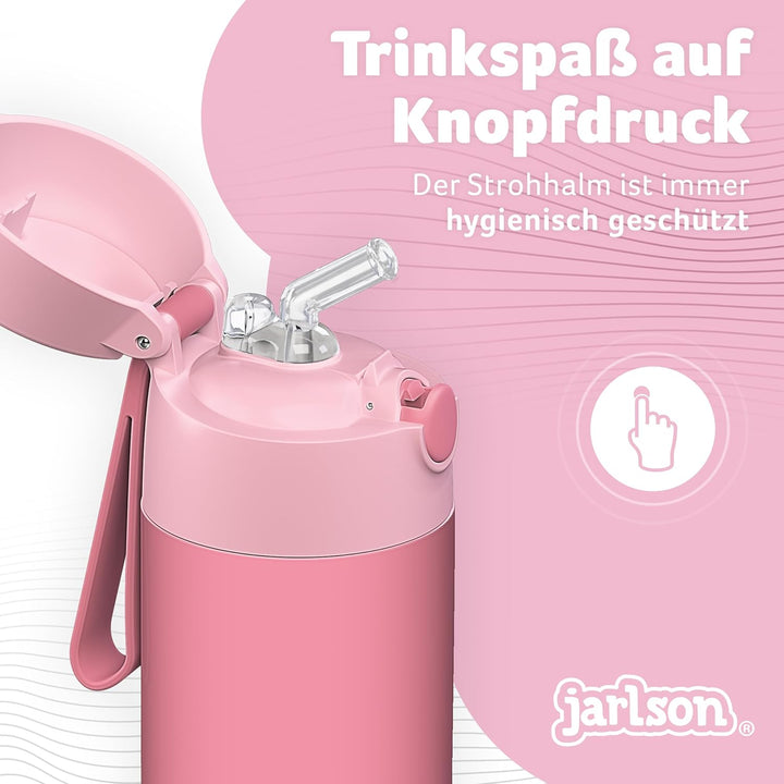 Jarlson® Trinkflasche Kinder Edelstahl CHARLI mit Strohhalm - Thermosflasche 350ml - TÜV geprüft - B