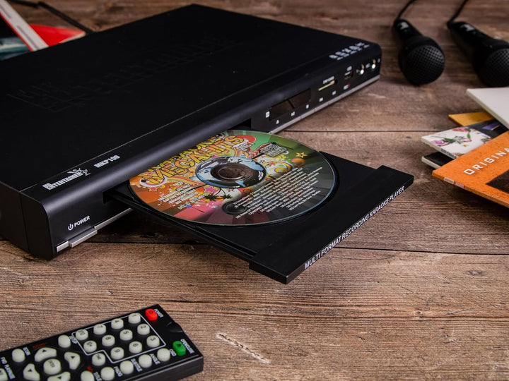 Mr Entertainer MKP100 CDG DVD MP3G Karaoke Player HDMI / Record / Rip / USB (drahtlose Mikrofone + 2