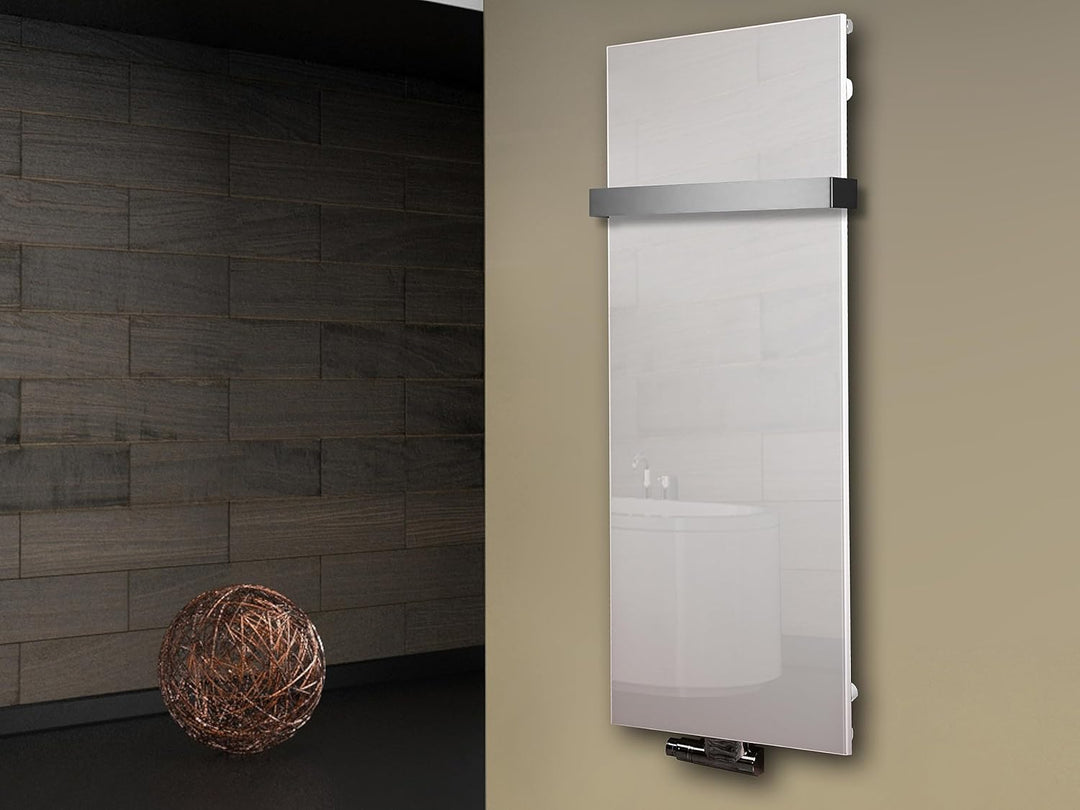 Badheizkörper Design Montevideo 2 weiss + 1 Handtuchhalter (50mm) Marke Szagato (Glas-Front) HxB 120