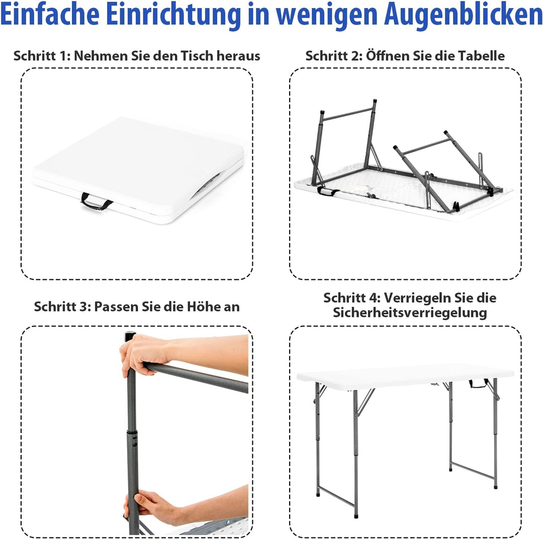 COSTWAY Campingtisch höhenverstellbar, tragbarer Klapptisch, klappbarer Gartentisch mit Tragegriff,