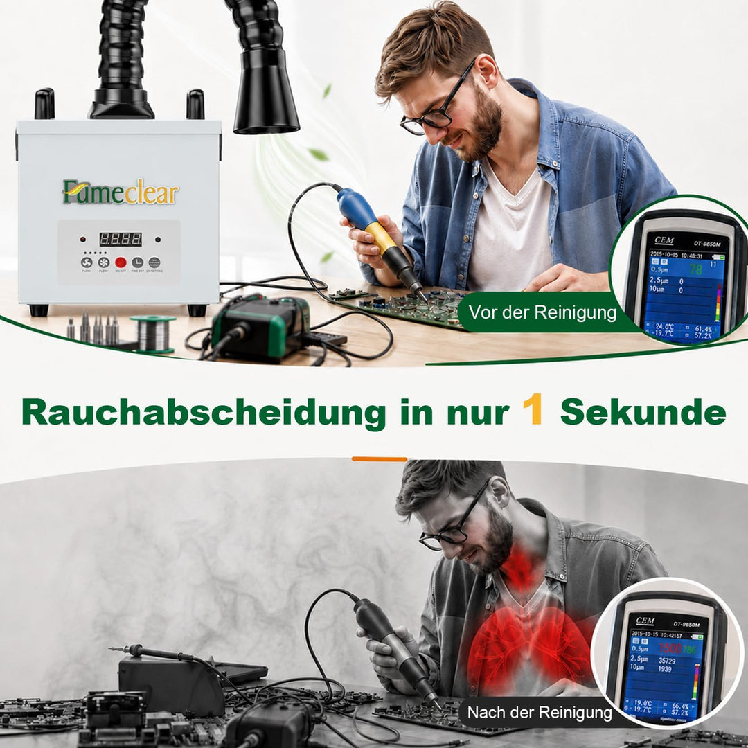 FumeClear FC-100A Fernbedienung & Digitaldisplay Lötrauchabsaugung Leistungsstarke 200 to 260m³/h Ab