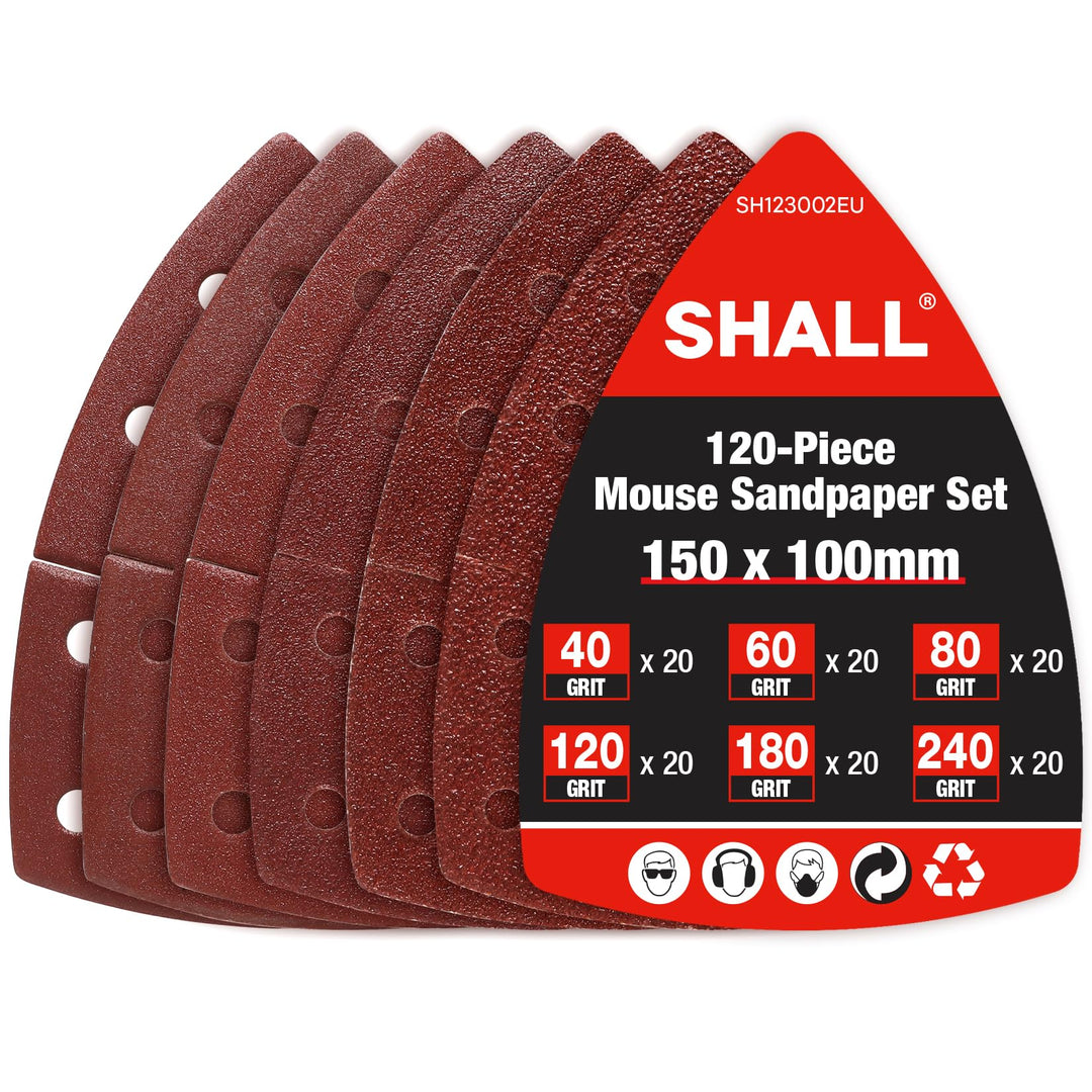 SHALL 120 Schleifblätter, Maus-Schleifpads, verschiedene Körnungen 40/60/80/120/180/240, geeignet fü