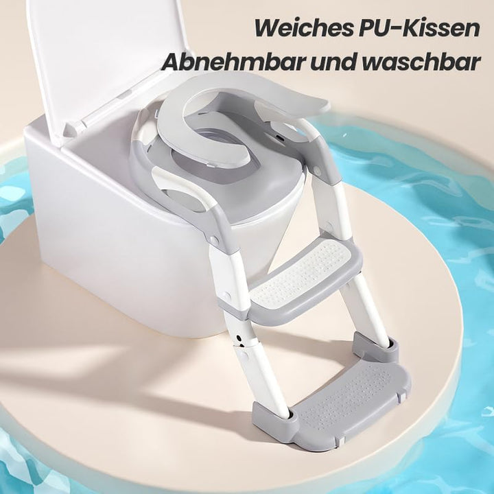 3 IN 1 Toilettensitz Kinder mit Treppe, Upgraded Töpfchen Trainer für Kinder, Höhenverstellbar Rutsc