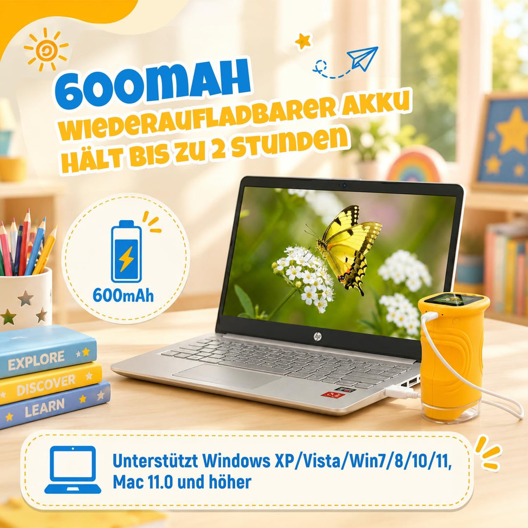 1000X Mikroskop für Kinder,1080P HD Handy Digital Tragbares Taschenmikroskop mit 2,4″ IPS-Display fü