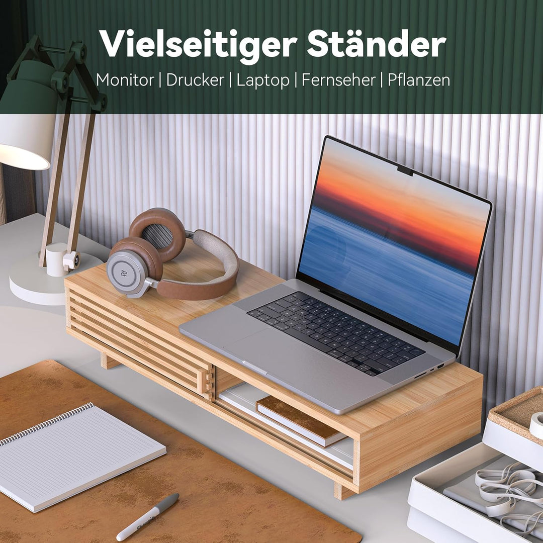Dual-Monitorständer mit Schiebetür, doppelter Computer-Laptop-Ständer, Schreibtischregal-Organizer m