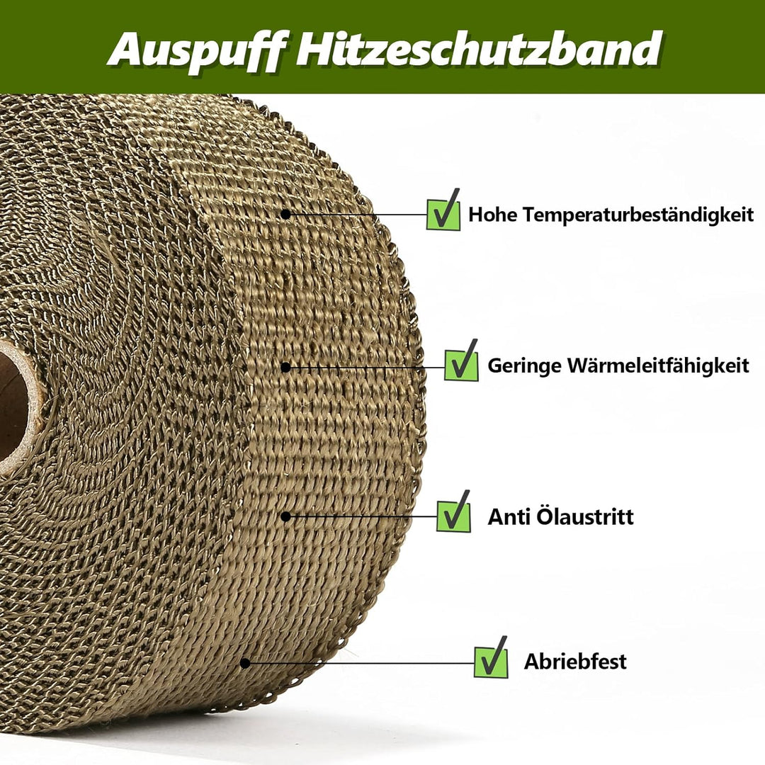 LIHAO Hitzeschutzband Basaltfaser Auspuffband 10M mit Kabelbinder für Fächerkrümmer Thermoband Krümm