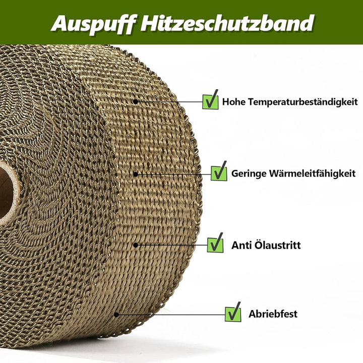 LIHAO Hitzeschutzband Basaltfaser Auspuffband 10M mit Kabelbinder für Fächerkrümmer Thermoband Krümm