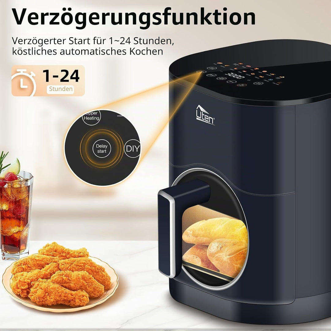 Uten Dual Blaze Heissluftfritteuse 5,5 L mit Sichtfenster, Farbbildschirm, 14 Programme, Verzögerter