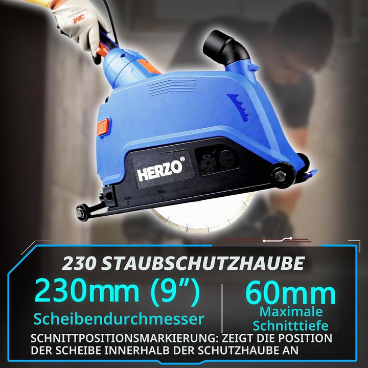 HERZO Absaughaube für Winkelschleifer 230mm mit Diamanttrennscheibe 230x22,2 mm Standard 230mm Absau