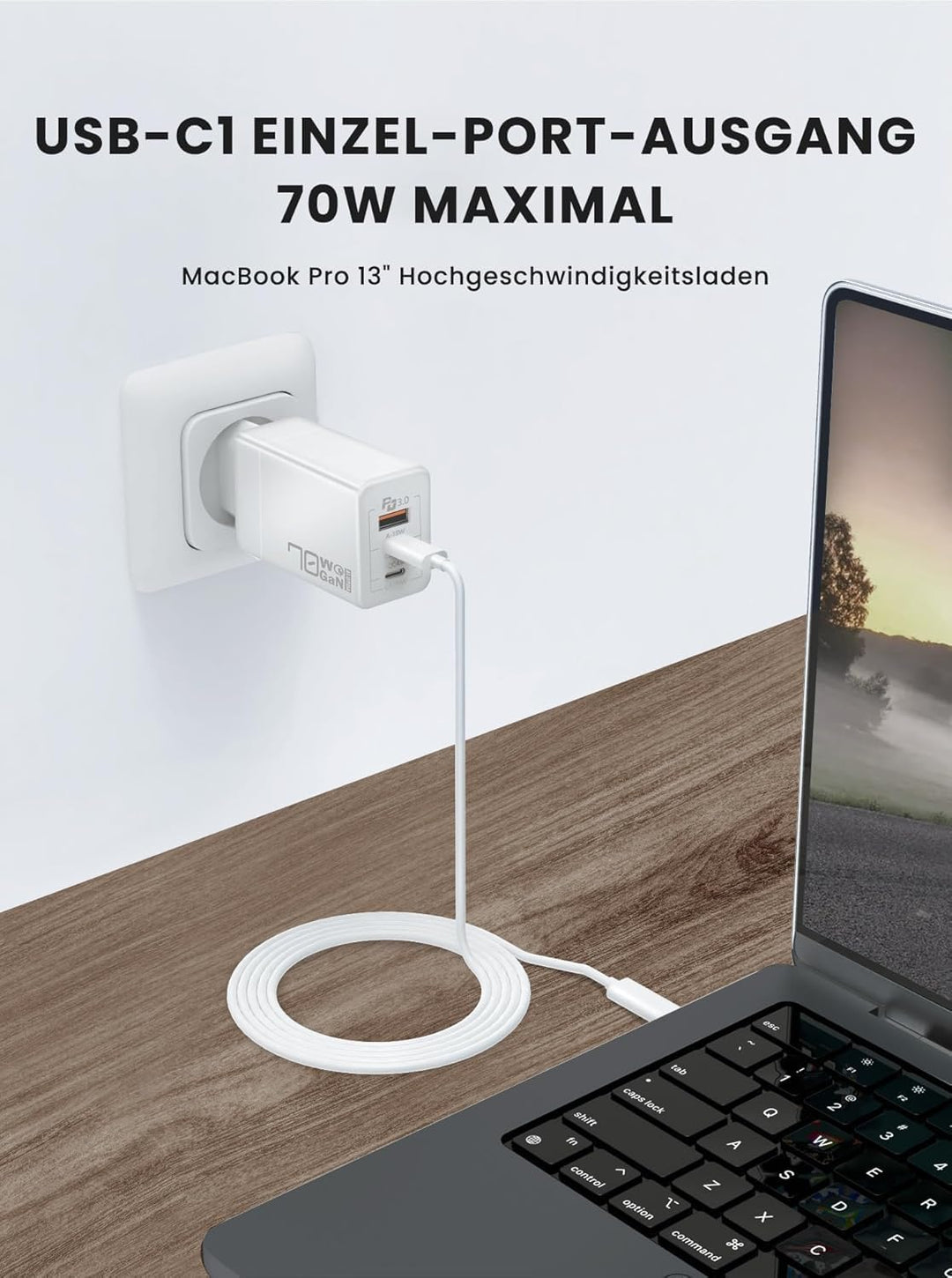 AVUMDA 70W USB C Ladegerät, Type C PD 3.0 GaN Netzteil 3-Port USB C Netzteil für MacBook Pro Air M1