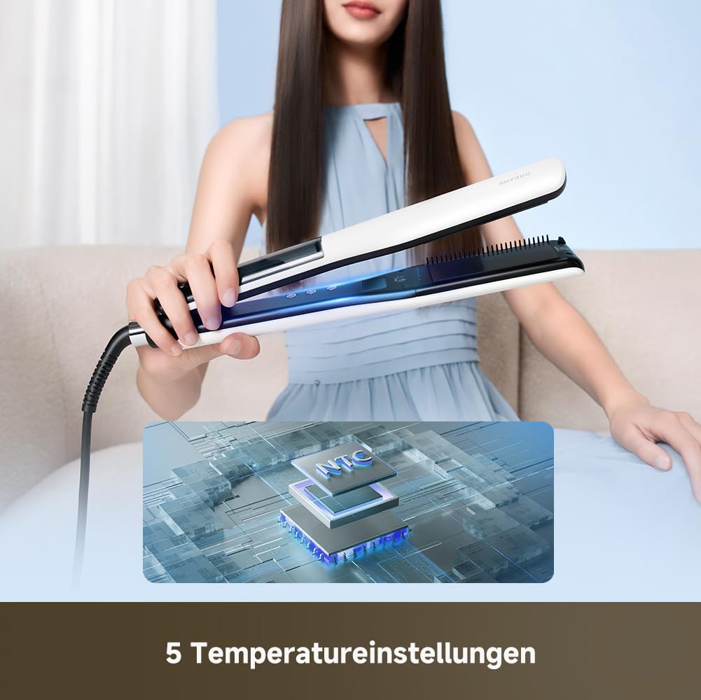 dreame AuraSteam Straight, Glätteisen, glatte und lockige Frisuren, vergrössertes Panel, flexible 3D