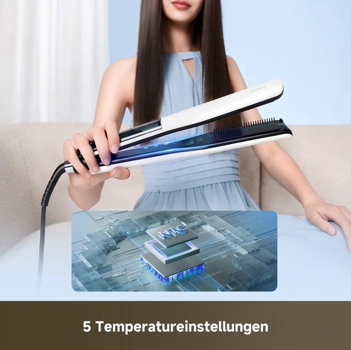 dreame AuraSteam Straight, Glätteisen, glatte und lockige Frisuren, vergrössertes Panel, flexible 3D