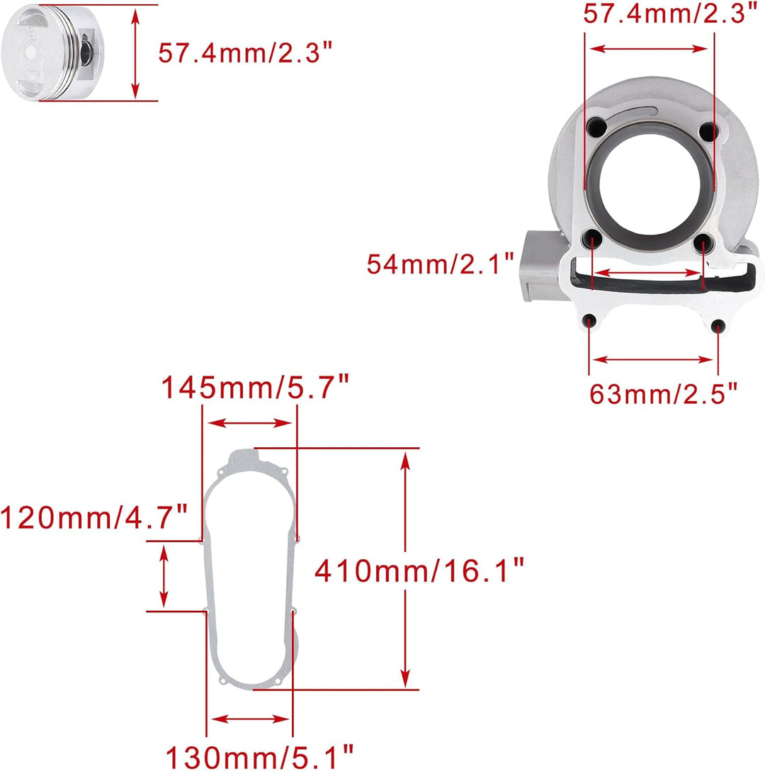 WOOSTAR 57,4mm Grosse Bohrung Kompletter Zylinder und Zylinderkopf Umbausatz Ersatz für 4 Takt GY6 1