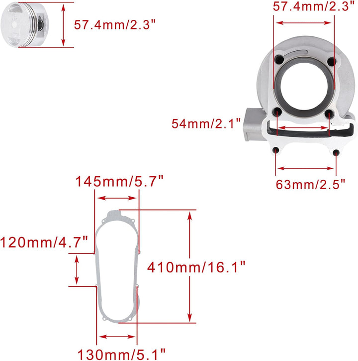 WOOSTAR 57,4mm Grosse Bohrung Kompletter Zylinder und Zylinderkopf Umbausatz Ersatz für 4 Takt GY6 1