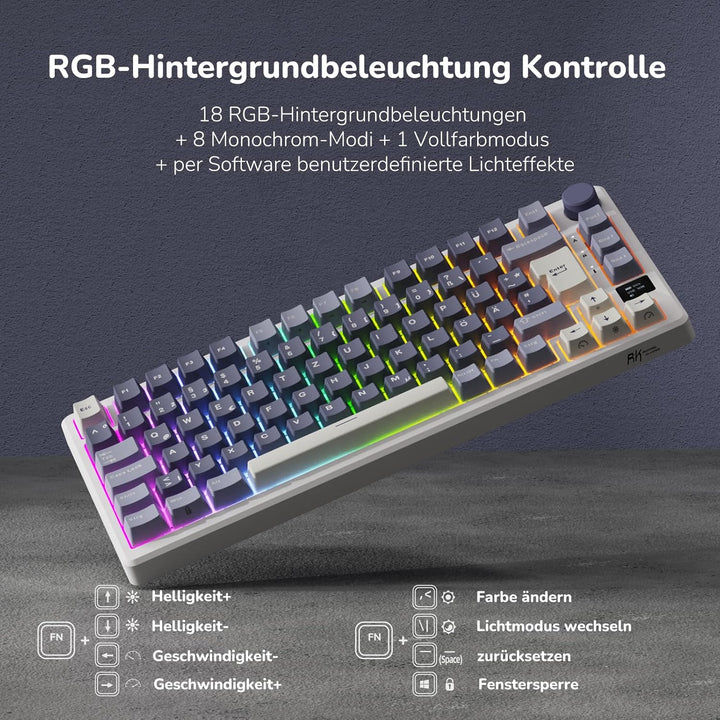 RK ROYAL KLUDGE M75 Gaming Tastatur kabellos 75% TKL Mechanische Tastatur RGB 2,4 GHz Wireless/Bluet
