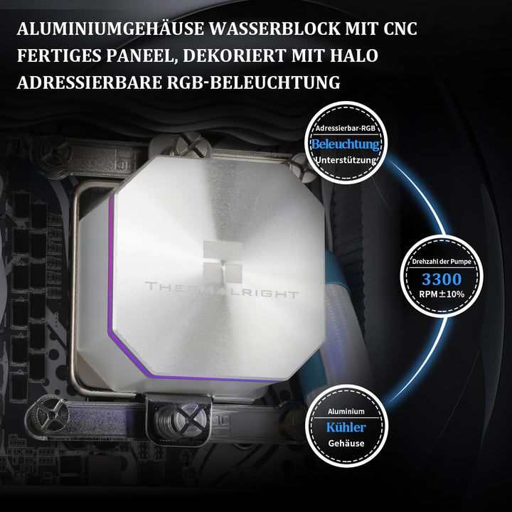 Thermalright Frozen Edge 240 Weisser CPU-Wasserkühler mit PWM-Lüftern, Pumpendrehzahl 3300RPM, S-FDB