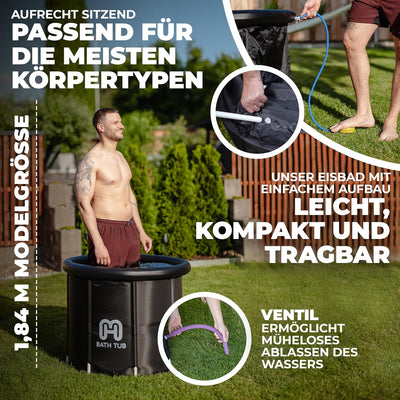 NUIA Premium Eisbad 2.0 400L (80 cm Ø) L Komplettset, Kryotherapie Eis Bad für Sportler & Anfänger,
