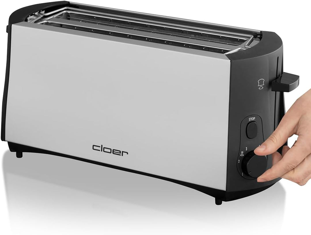 Cloer 3710 Langschlitztoaster für 4 Toastscheiben / 1380 W / integrierter Brötchenaufsatz / Nachhebe