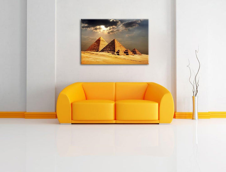 Pyramiden von Gizeh im Sonnenlicht Format: 100x70 auf Leinwand, XXL riesige Bilder fertig gerahmt mi