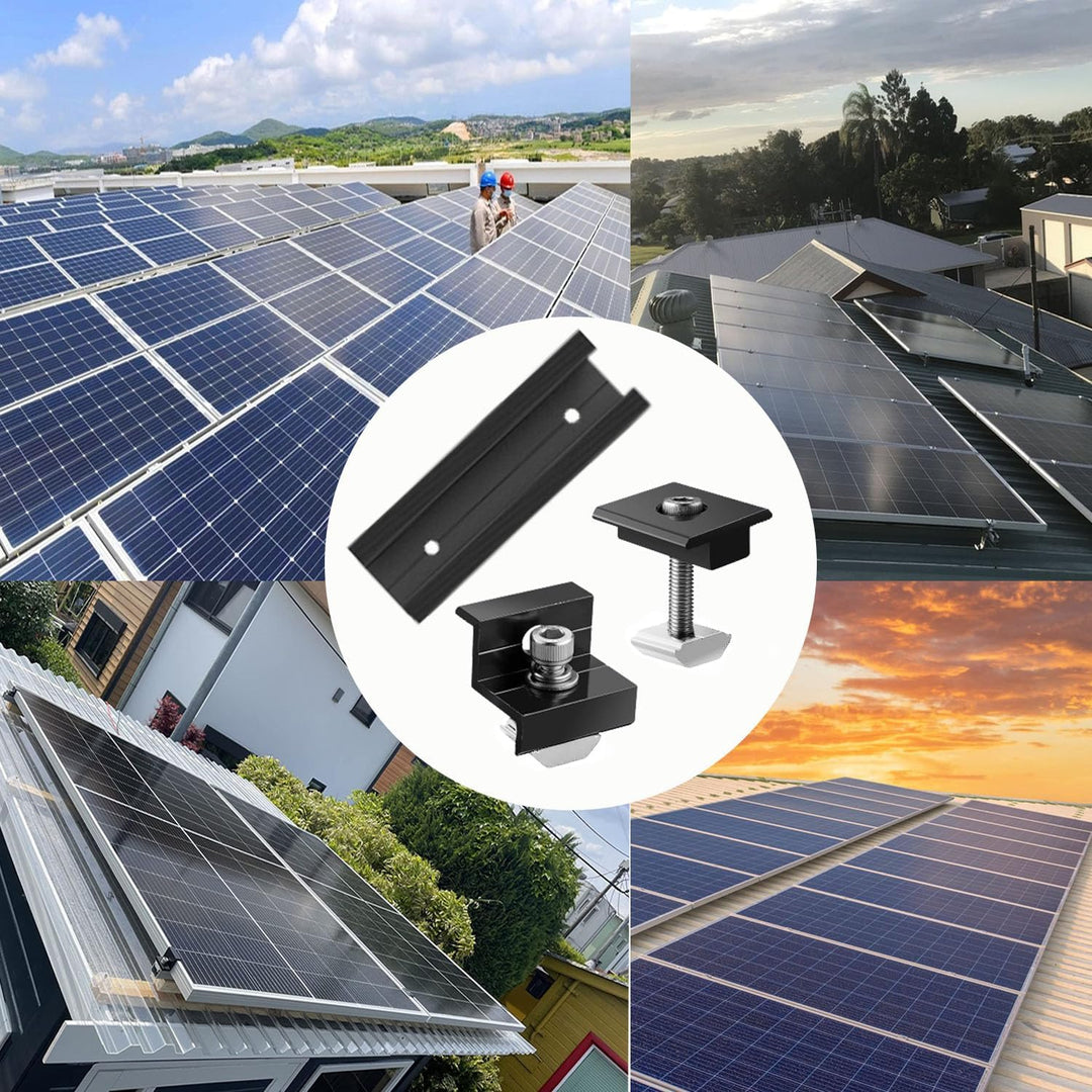 Solarpanel Halterung Kit und Zubehör Schwarz Eloxiert,Halterung für Solarmodule,Befestigungsschiene1
