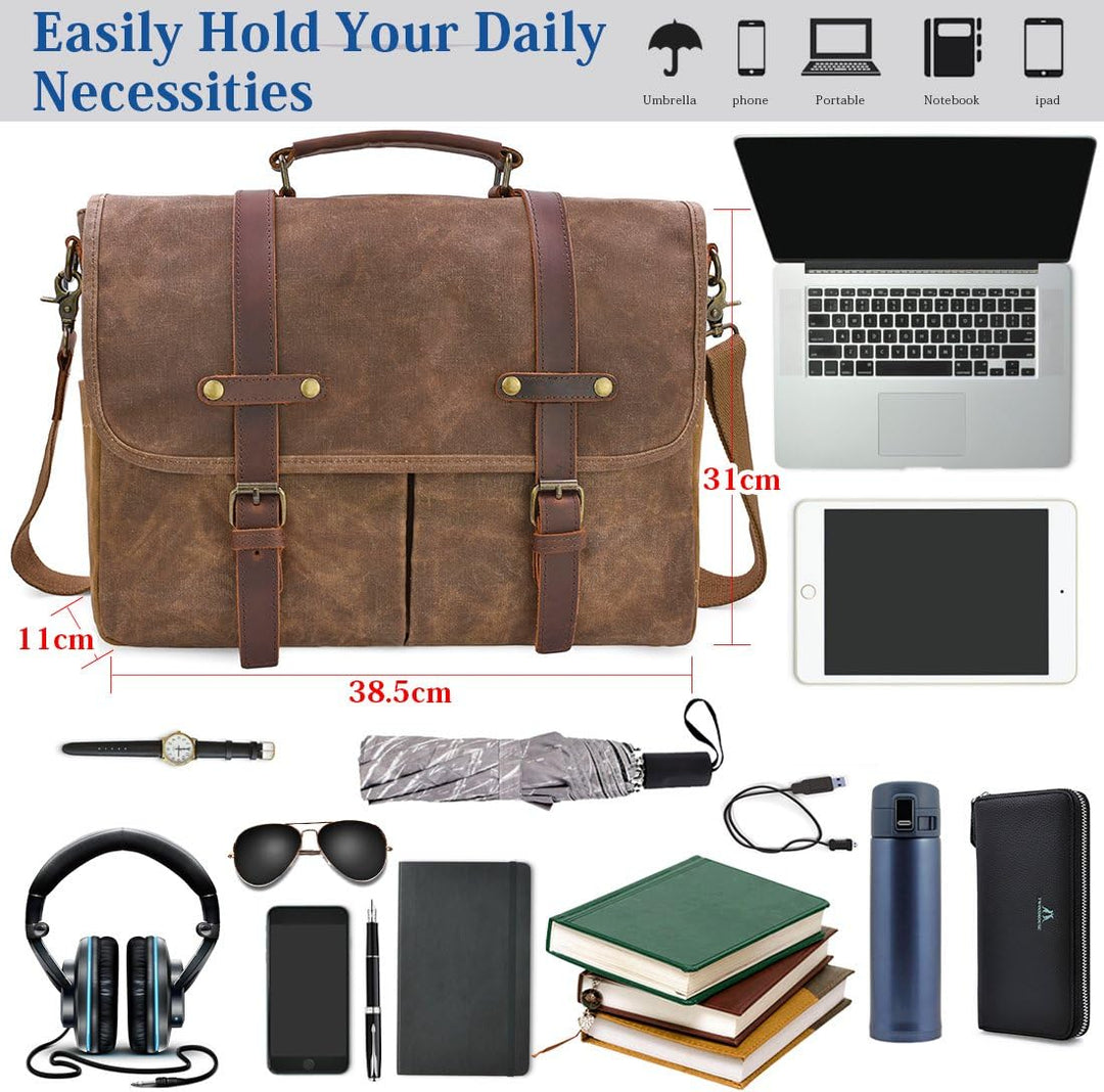 NEWHEY Herren Umhängetaschen Aktentasche Laptoptasche Wasserdichte Canvas Gross Arbeitstasche Messen