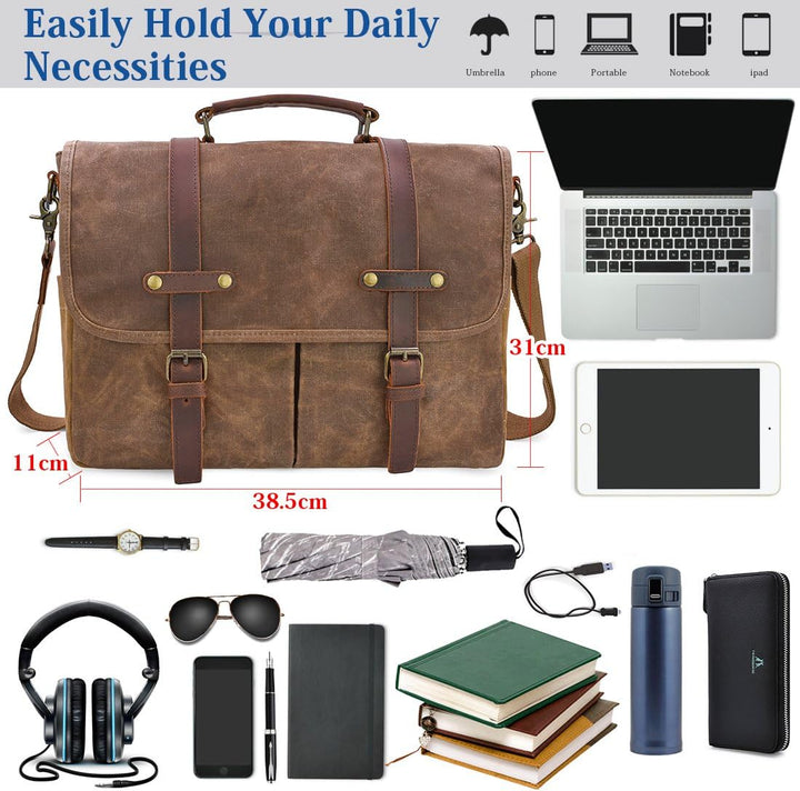 NEWHEY Herren Umhängetaschen Aktentasche Laptoptasche Wasserdichte Canvas Gross Arbeitstasche Messen
