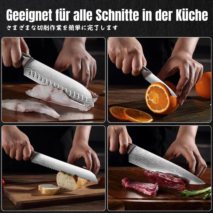 YOTSUBA Messerset Scharfes Küchenmesser Set aus hochwertigem Carbon Edelstahl Profi Kochmesser Set 7