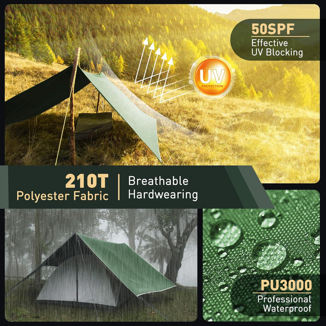 Tarp 3x3/3x5M Wasserdicht, Ultraleicht Camping Zeltplane, Anti-UV Sonnen Regen Schutz Schnee, mit Ös