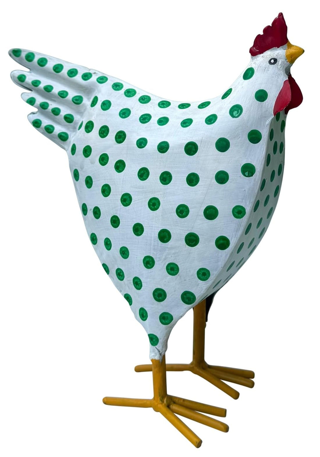 ETC dekoratives frühlingshaftes Deko Huhn Metall bemalt mit Punkten (weiss-grün), Weiss-grün