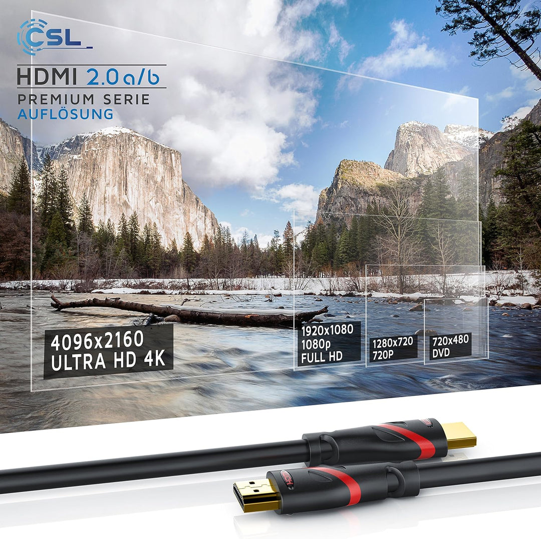 CSL - 4K HDMI Kabel 2.0 10m - Ultra HD 4K @ 60Hz - High Speed with Ethernet - Ultra HD Full HD - 3D