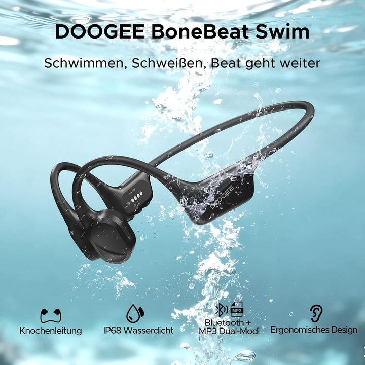 Knochenschall-Kopfhörer, IP68 wasserdichte Sport-Ohrhörer mit Bluetooth 5.4, MP3-Dualmodus, Hautfreu