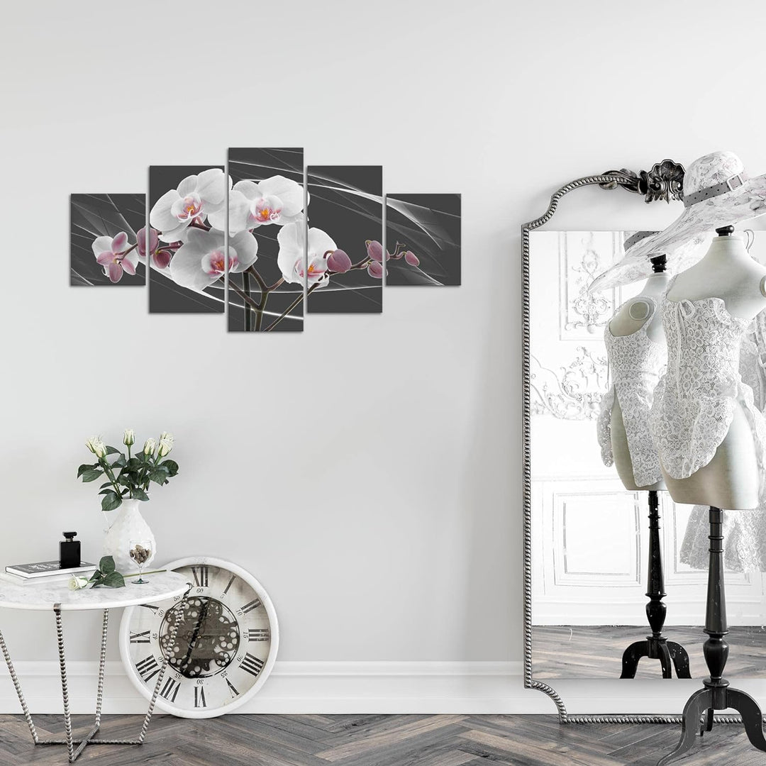 Runa Art Wandbilder Blumen Orchidee 5 Teilig Bild auf Vlies Leinwand Deko Wohnzimmer Abstrakt Rosa G