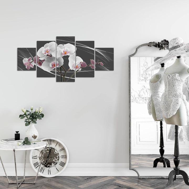 Runa Art Wandbilder Blumen Orchidee 5 Teilig Bild auf Vlies Leinwand Deko Wohnzimmer Abstrakt Rosa G